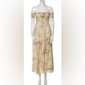 Zimmermann Floral Off-Shoulder Maxi Dress - Cream and Pink